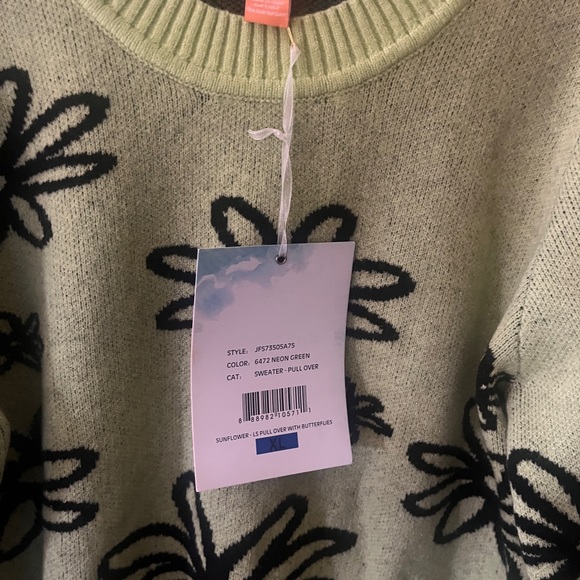 Neon Green Floral Sweater - Picture 3 of 4